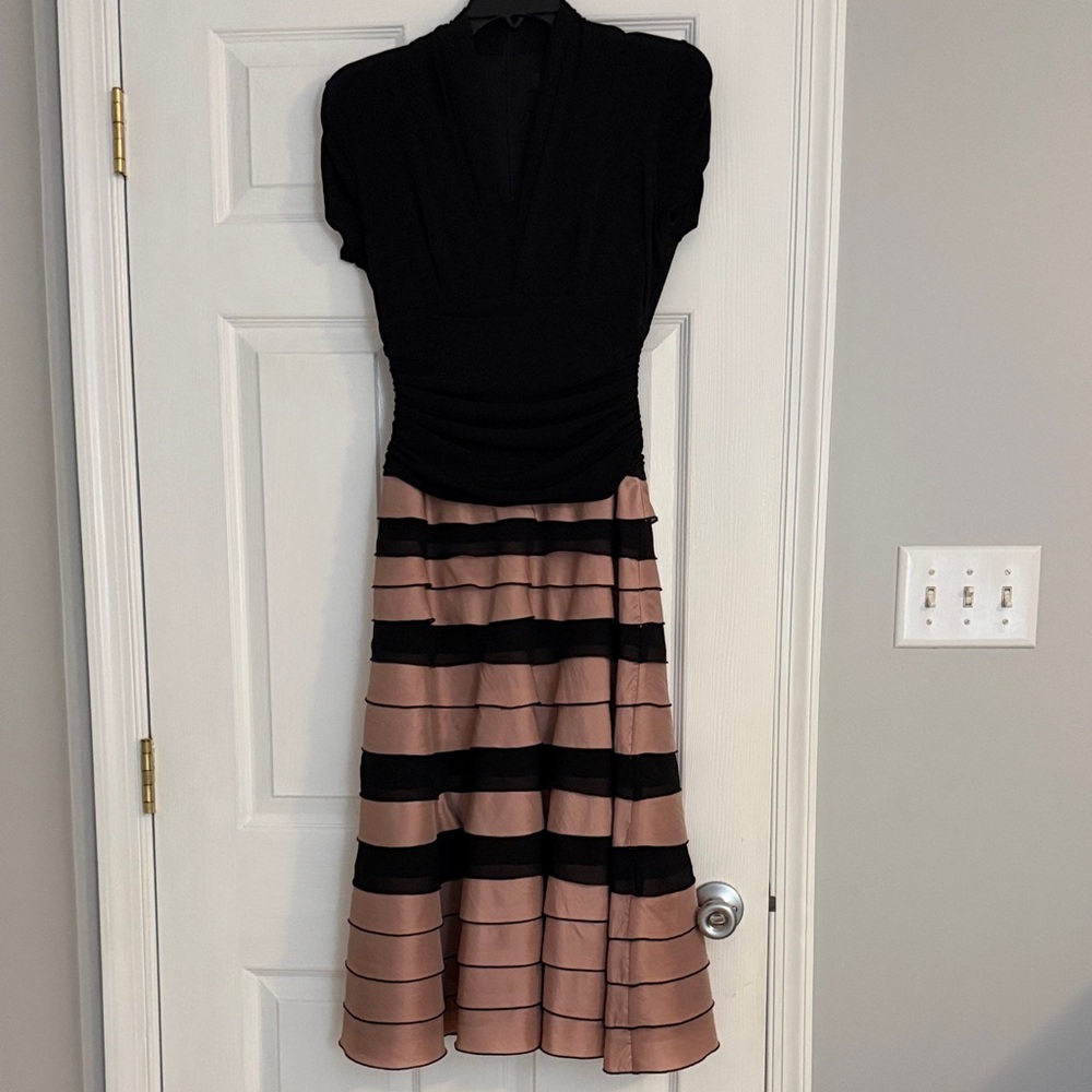 S.L. Fashions Women’s Black and Pink Striped Formal Dress Macy’s Size 4